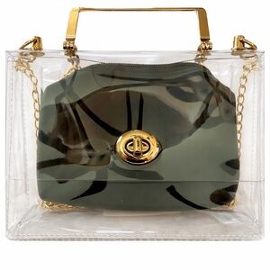 Sam Forever Clear Acrylic Box Bag Gold Handle Chain Strap Evening Purse